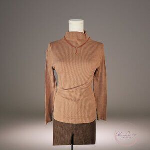 Choice Ribbed Mock Neck Sweater One Size Plus | Camel Brown Cozy Knit